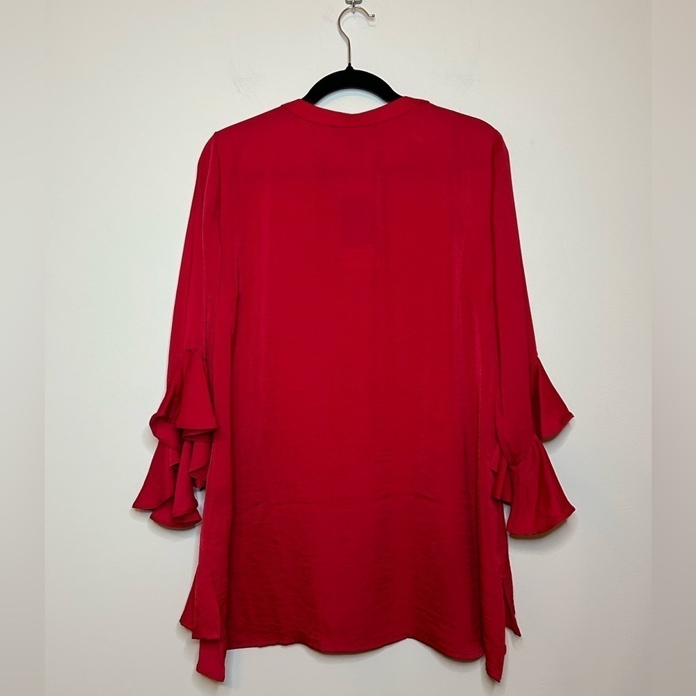 Red Ruffle Sleeve Blouse - Picture 3 of 6